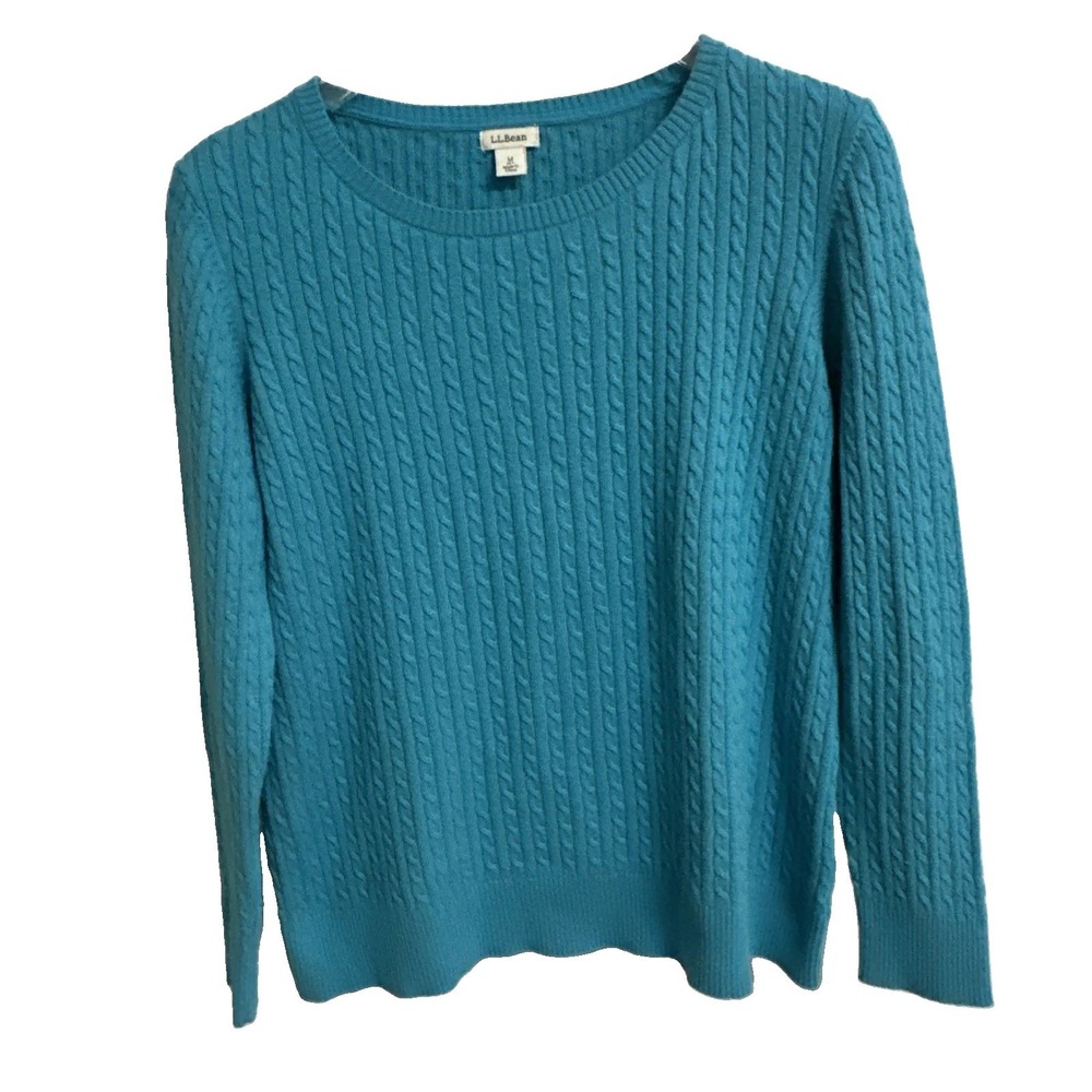 L.L. Bean Cable Knit Sweater Turquoise Sz Medium Cotton Blend